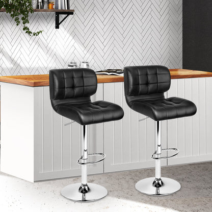 2X Bar Stools Gas Lift Leather Padded Stool Black