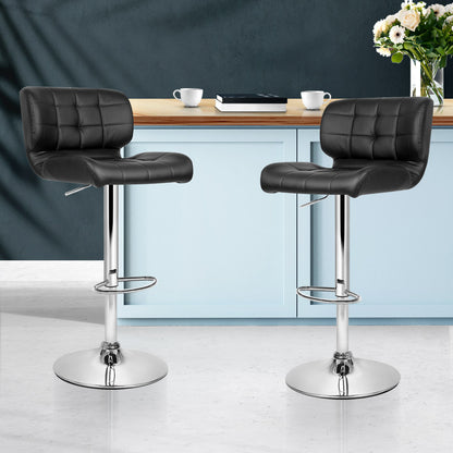 2X Bar Stools Gas Lift Leather Padded Stool Black