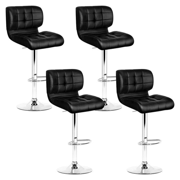  4X Bar Stools Gas Lift Leather Padded Black