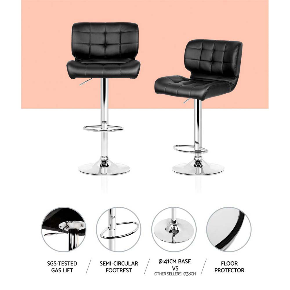 4X Bar Stools Gas Lift Leather Padded Black