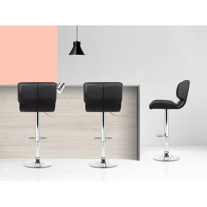 4X Bar Stools Gas Lift Leather Padded Black