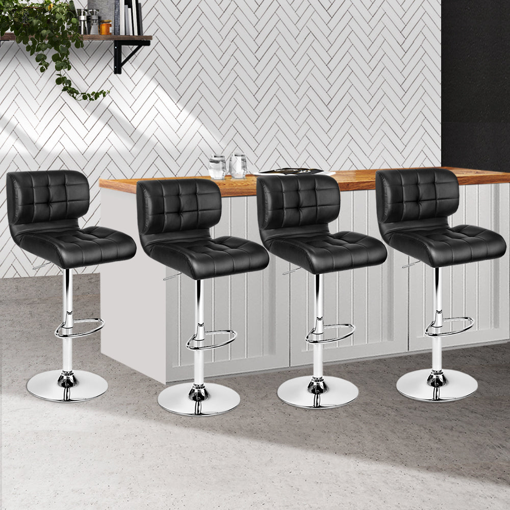 4X Bar Stools Gas Lift Leather Padded Black