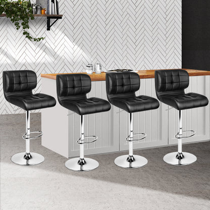 4X Bar Stools Gas Lift Leather Padded Black