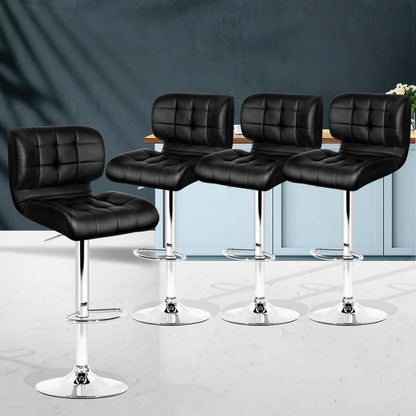 4X Bar Stools Gas Lift Leather Padded Black