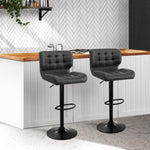 2x Kitchen Bar Stools Gas Lift Bar Stool Chairs Swivel Leather Black Grey