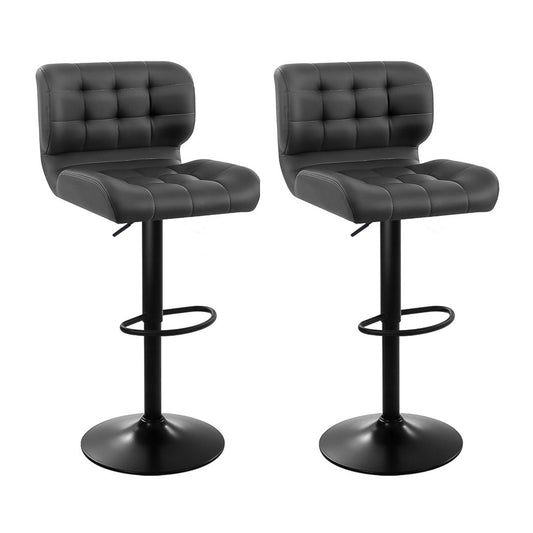 2X Bar Stools Gas Lift Leather Padded Grey