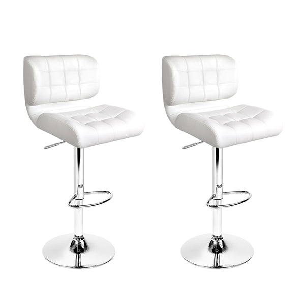  2X Bar Stools Gas Lift Leather Padded White