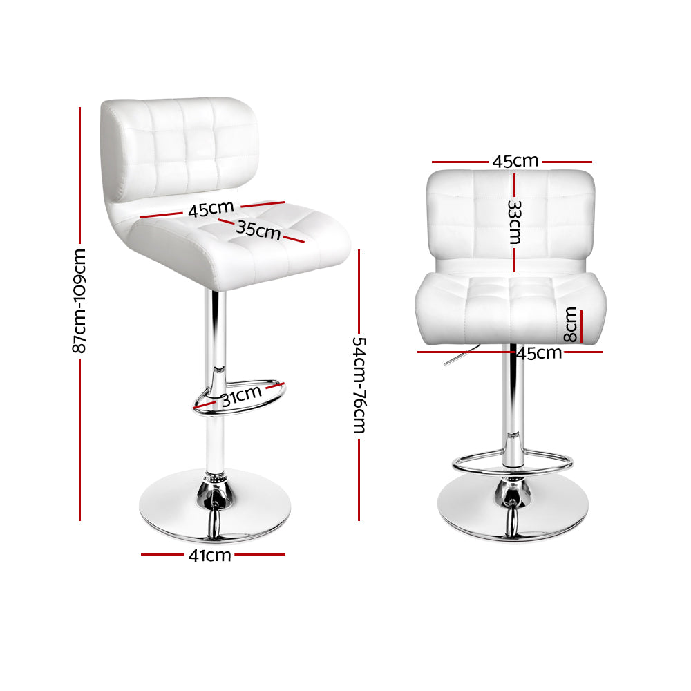 2X Bar Stools Gas Lift Leather Padded White