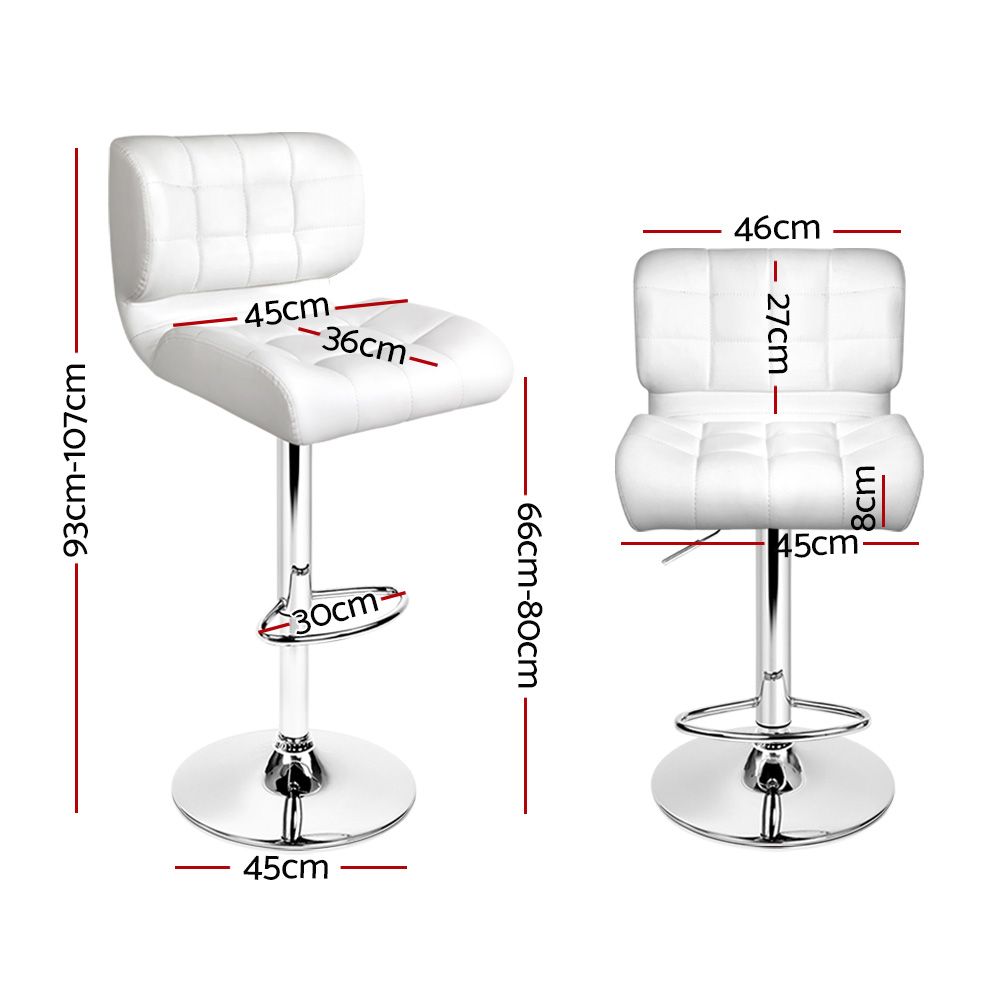 4X Bar Stools Gas Lift Leather Padded White