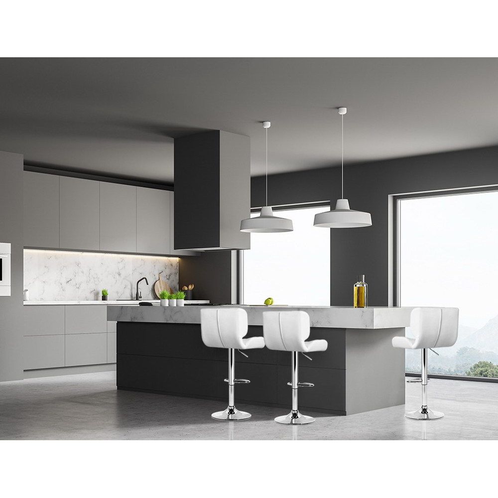 4X Bar Stools Gas Lift Leather Padded White