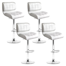 4X Bar Stools Gas Lift Leather Padded White