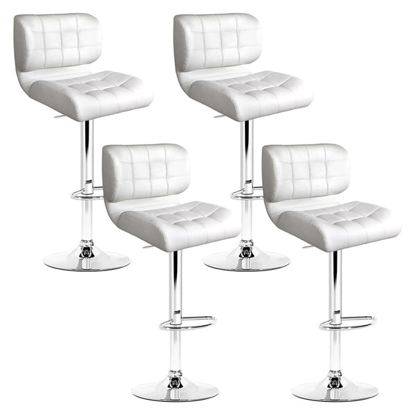  4X Bar Stools Gas Lift Leather Padded White