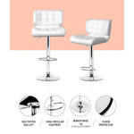 4X Bar Stools Gas Lift Leather Padded White