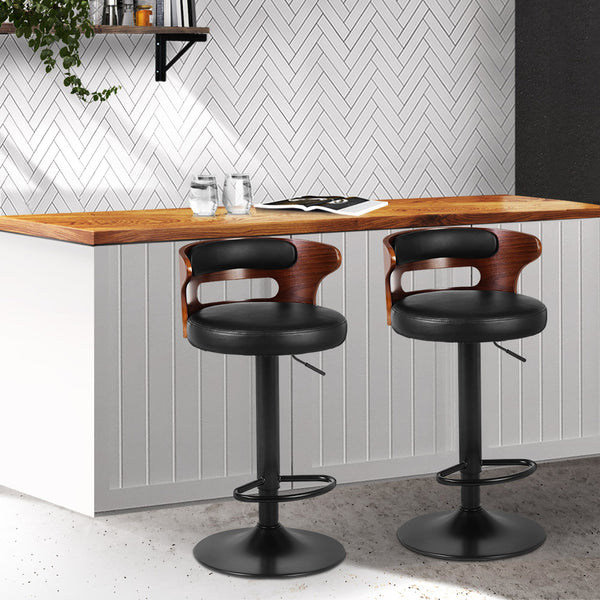  Comfortable Wooden Gas Lift Leather Stool Metal Black Barstools