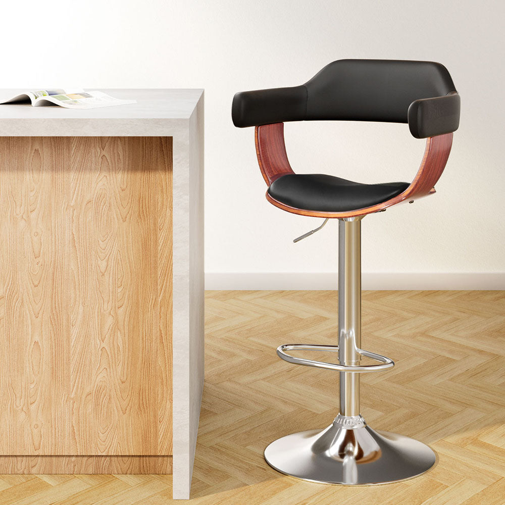Bar Stools Gas Lift Leather W/Armrest Black
