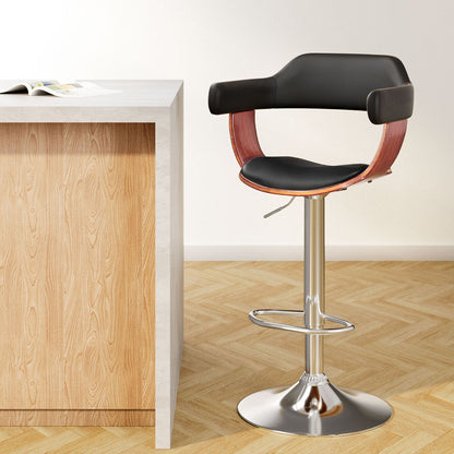 Bar Stools Gas Lift Leather W/Armrest Black