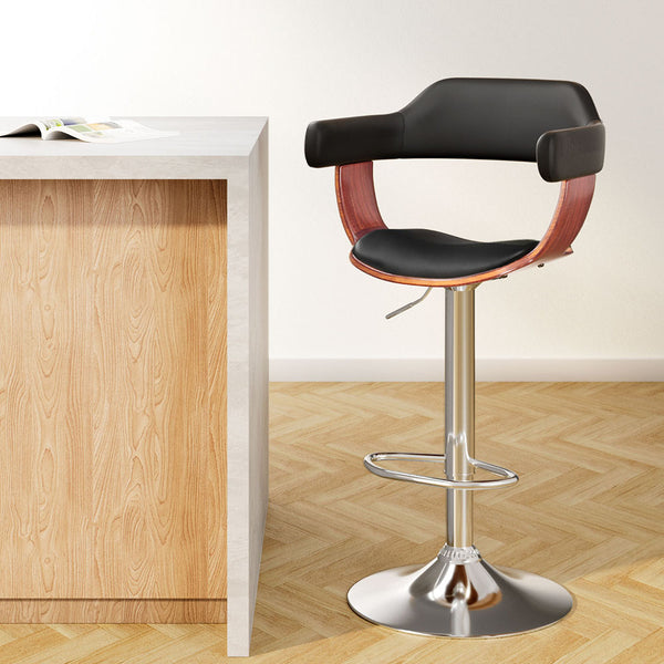  Bar Stools Gas Lift Leather W/Armrest Black