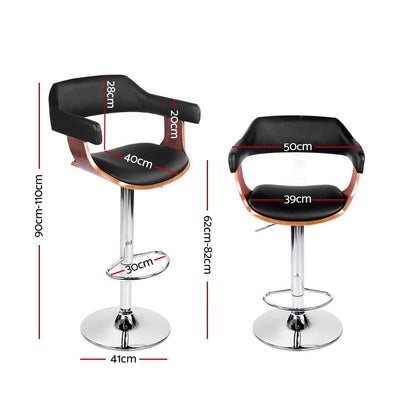 Bar Stools Gas Lift Leather W/Armrest Black