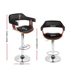Bar Stools Gas Lift Leather W/Armrest Black