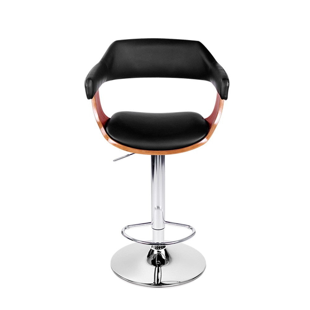 Bar Stools Gas Lift Leather W/Armrest Black