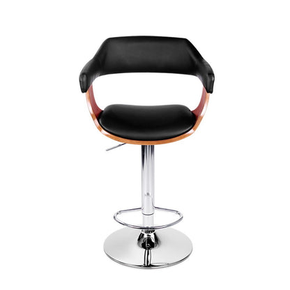 Bar Stools Gas Lift Leather W/Armrest Black