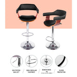 Bar Stools Gas Lift Leather W/Armrest Black