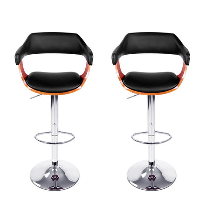 2X Bar Stools Gas Lift Leather W/Armrest Black