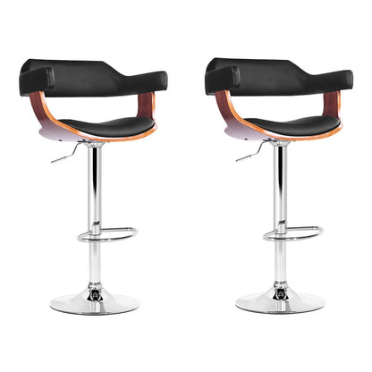2X Bar Stools Gas Lift Leather W/Armrest Black