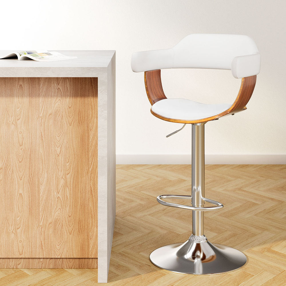 Bar Stools Gas Lift Leather W/Armrest White