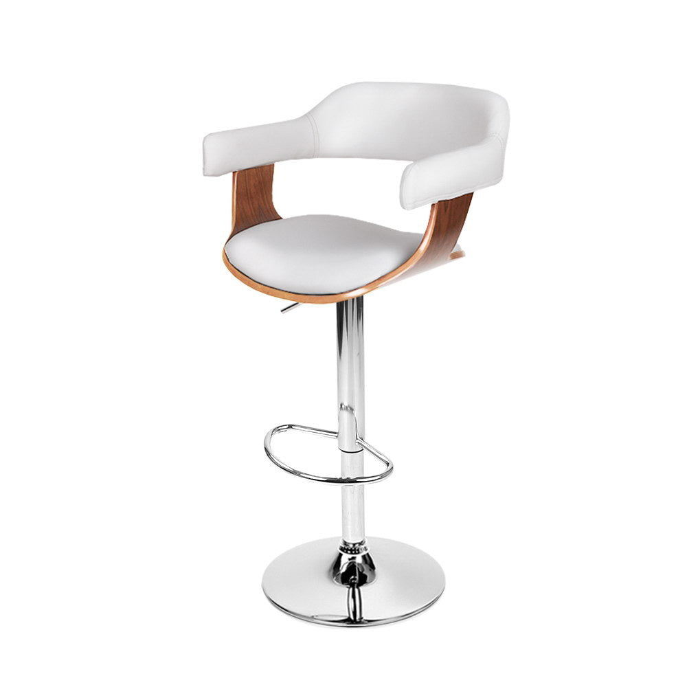 Bar Stools Gas Lift Leather W/Armrest White
