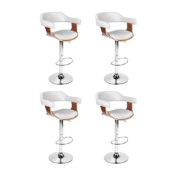 4x Bar Stools Gas Lift Leather with Armrest White