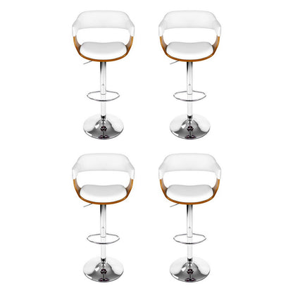4x Bar Stools Gas Lift Leather with Armrest White