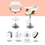 4x Bar Stools Gas Lift Leather with Armrest White