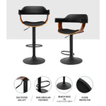 Bar Stools Gas Lift Leather W/Armrest All Black