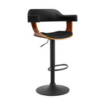 1 x Wooden Bar Stools Kitchen Swivel Gas Lift Bar Stool Chairs Leather Black