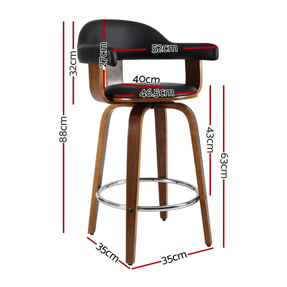 2X Bar Stools Leather Seat Wooden Legs