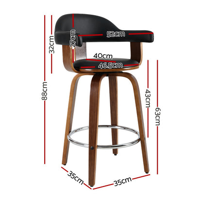 2X Bar Stools Leather Seat Wooden Legs