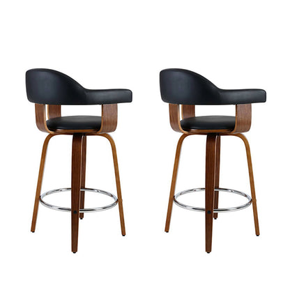 2X Bar Stools Leather Seat Wooden Legs