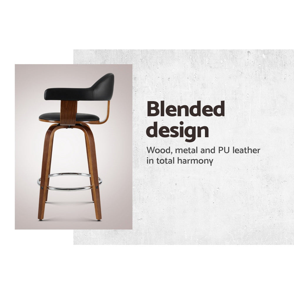 2X Bar Stools Leather Seat Wooden Legs