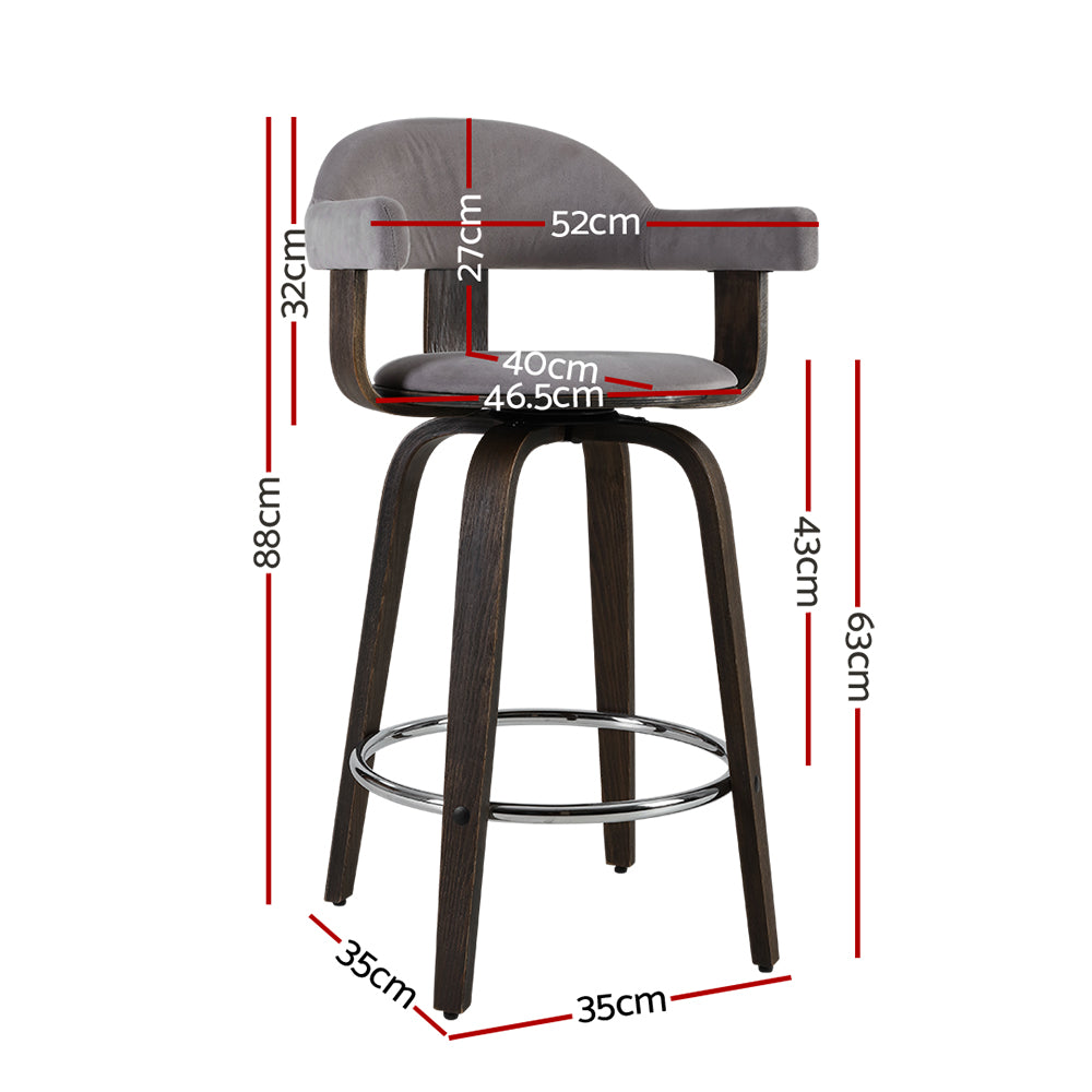 2x Bar Stools Wooden Dining Chair Grey