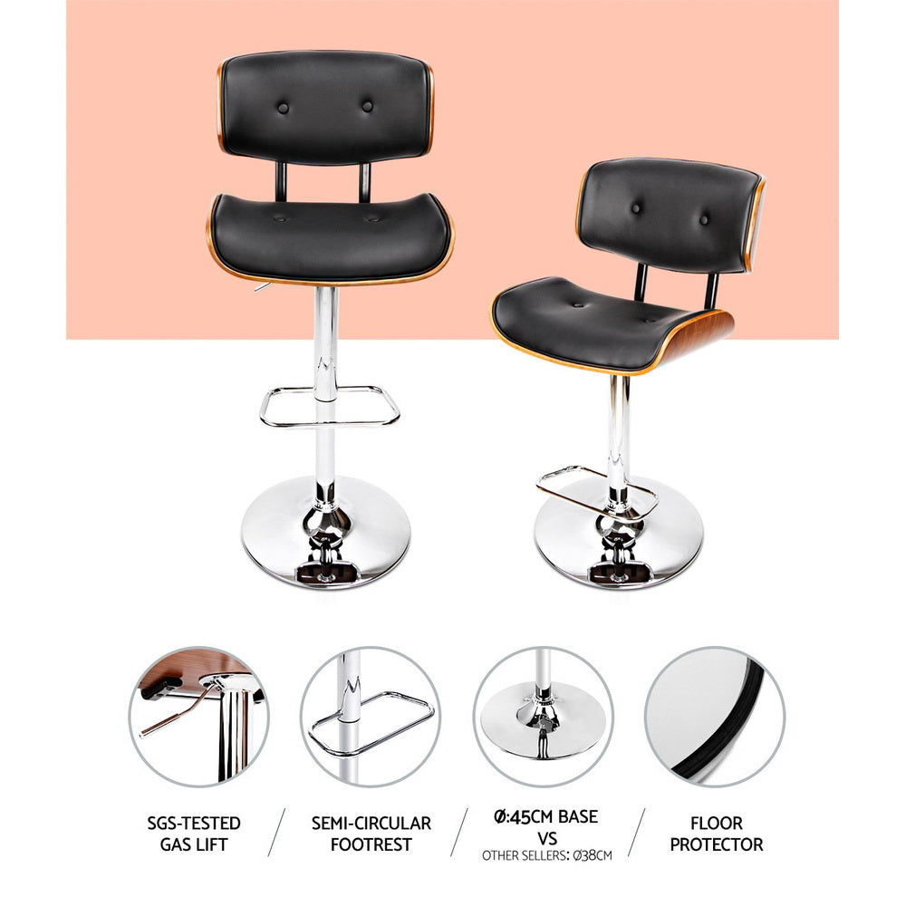 2X Bar Stools Gas Lift Leather Black