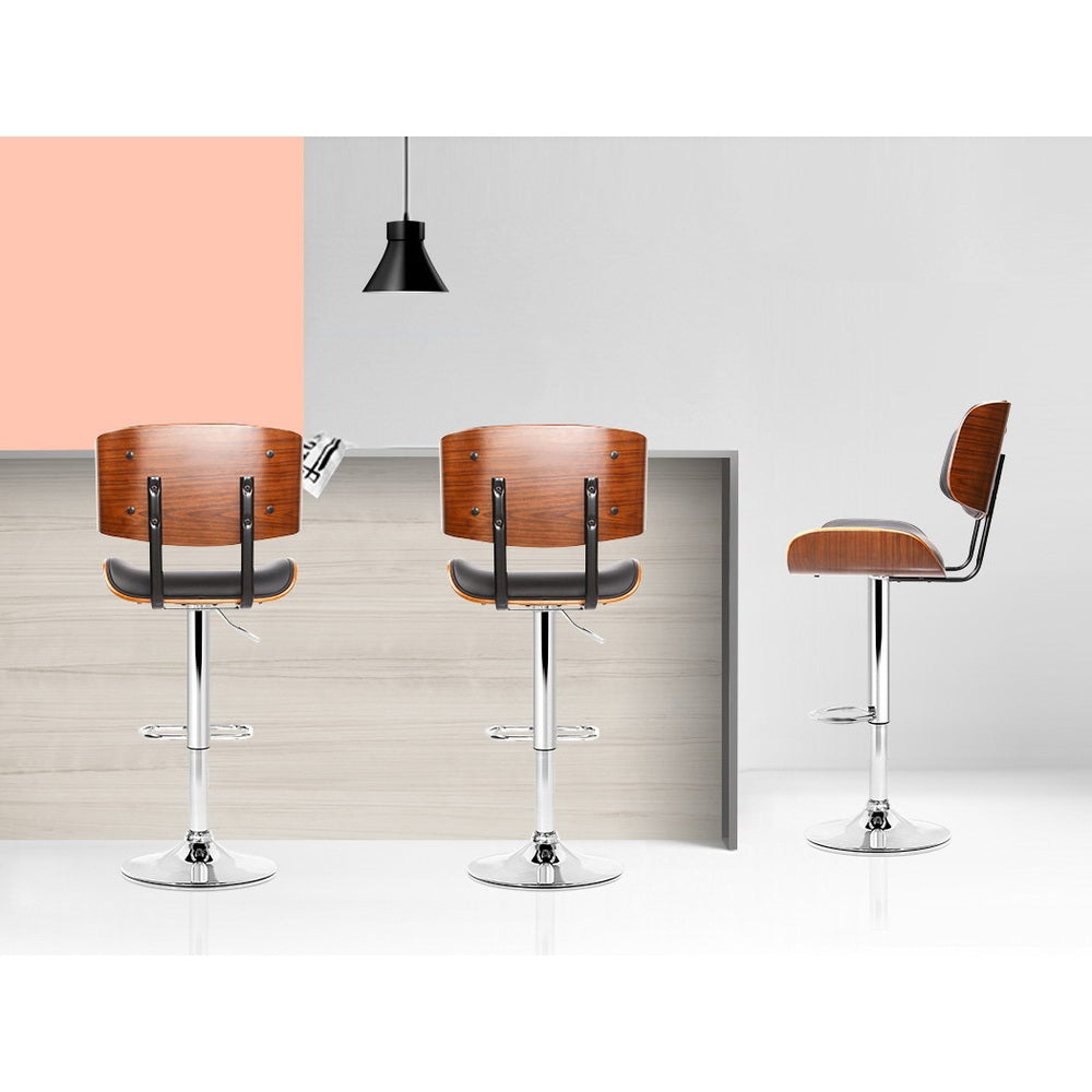 2X Bar Stools Gas Lift Leather Black
