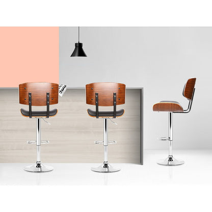 2X Bar Stools Gas Lift Leather Black