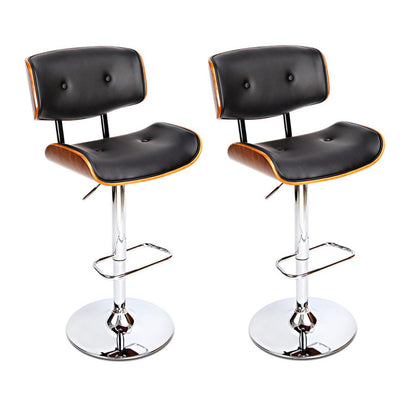 2X Bar Stools Gas Lift Leather Black