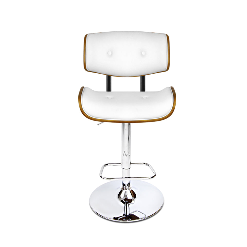 2X Bar Stools Gas Lift Leather White