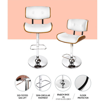 2X Bar Stools Gas Lift Leather White