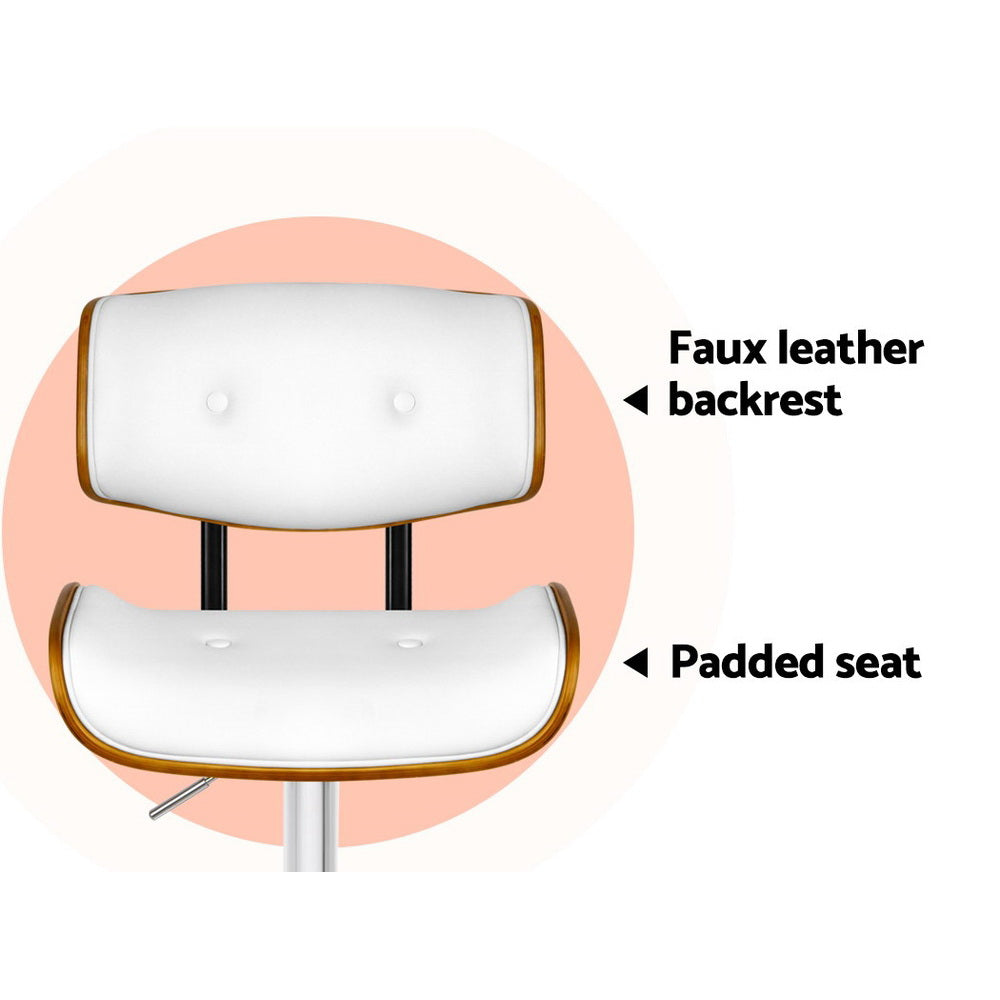 2X Bar Stools Gas Lift Leather White