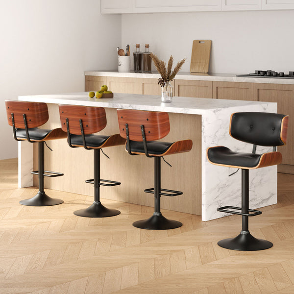  4X Bar Stools Gas Lift Leather All Black