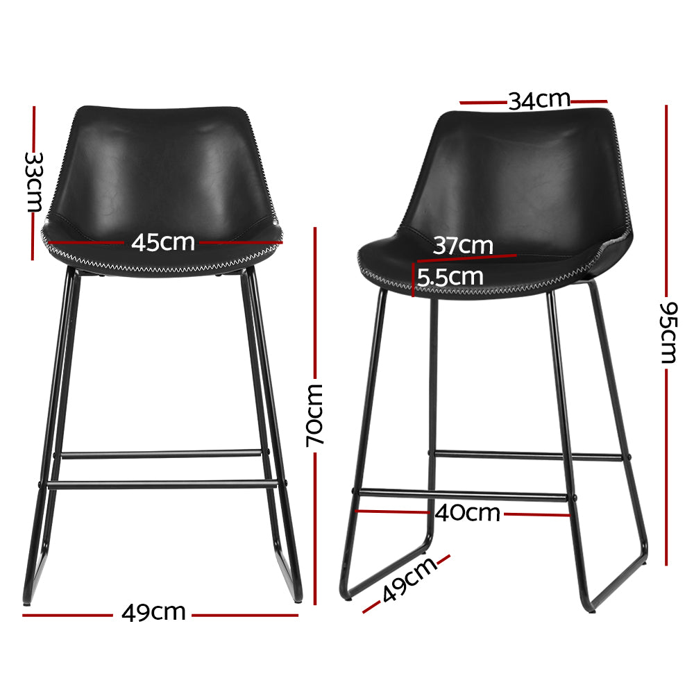Bar Stools Kitchen Counter Barstools Leather Metal Chairs Black X2