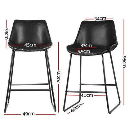 Bar Stools Kitchen Counter Barstools Leather Metal Chairs Black X2